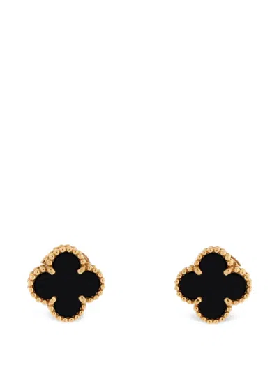 Pre-owned Van Cleef & Arpels Sweet Alhambra Stud 18k Yellow Gold And Onyx Earrings