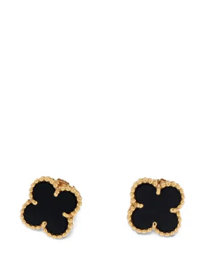Pre-owned Van Cleef & Arpels Sweet Alhambra Stud 18k Yellow Gold And Onyx Earrings