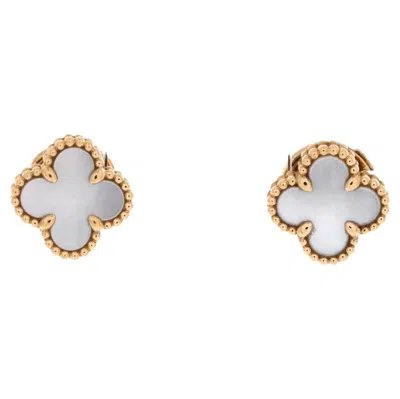 Pre-owned Van Cleef & Arpels Sweet Alhambra Stud Earrings 18k Yellow Gold And Mother Of Pearl