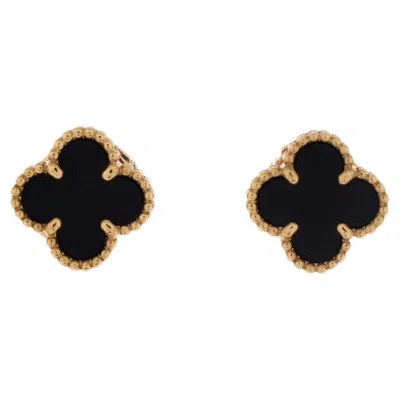 Pre-owned Van Cleef & Arpels Sweet Alhambra Stud Earrings 18k Yellow Gold And Onyx