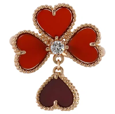 Pre-owned Van Cleef & Arpels Sweet Hearts Carnelian Diamond 18k Rose Gold Ring In Red