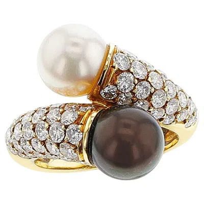 Pre-owned Van Cleef & Arpels Toi Et Moi Pearl Ring With Diamonds, 18k In Multi