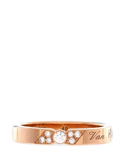 Pre-owned Van Cleef & Arpels Toujours Signature Etoiles Wedding Band 18k Rose Gold And Diamonds 3mm Ring In Pink