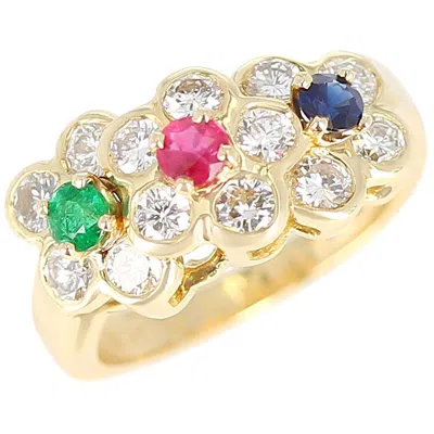 Pre-owned Van Cleef & Arpels Tri-floral Emerald, Ruby, Sapphire And Diamond Ring In Blue