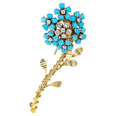 Pre-owned Van Cleef & Arpels Turquoise And Diamond Flower Brooch In Multi