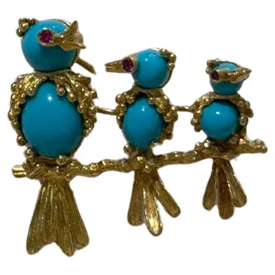 Pre-owned Van Cleef & Arpels Turquoise And Ruby Birds Brooch, 1960s In Multi