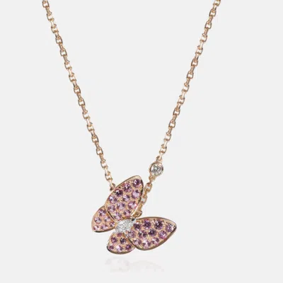 Pre-owned Van Cleef & Arpels Two Butterfly 18k Rose Gold With Pink Sapphires And Diamonds Pendant Necklace