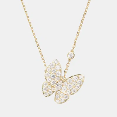 Pre-owned Van Cleef & Arpels Two Butterfly 18k Yellow Gold Diamond Necklace