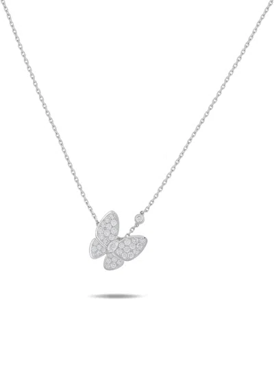 Pre-owned Van Cleef & Arpels Two Butterfly Diamond Necklace In Silver