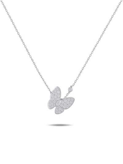 Pre-owned Van Cleef & Arpels Two Butterfly Diamond Necklace In Silver