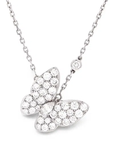 Pre-owned Van Cleef & Arpels Two Butterfly Pendant 18k White Gold And Diamonds Necklace In Silver