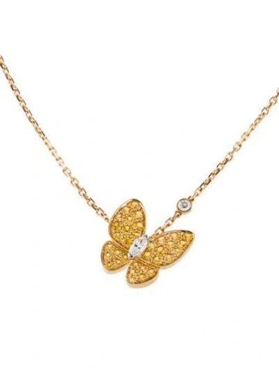 Pre-owned Van Cleef & Arpels Two Butterfly Pendant Necklace, 16" In Multi