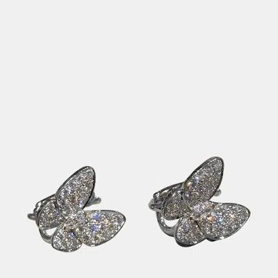 Pre-owned Van Cleef & Arpels Two Butterfly White Gold Full Diamond Butterfly Earrings