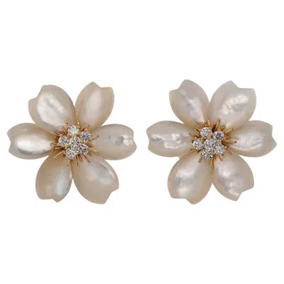 Pre-owned Van Cleef & Arpels Van Ceef & Arpels Rose De Noel Mother-of-pearl Diamonds Large Earrings In Red