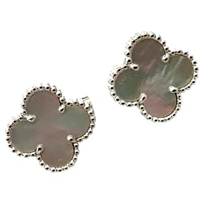 Pre-owned Van Cleef & Arpels Van Cleef & Arples Vintage Alhambra Mother-of-pearl 18k White Gold Stud Earrings