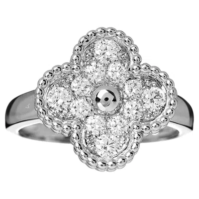 Pre-owned Van Cleef & Arpels Vca 18k White Gold Diamond Vintage Alhambra Ring 52 6