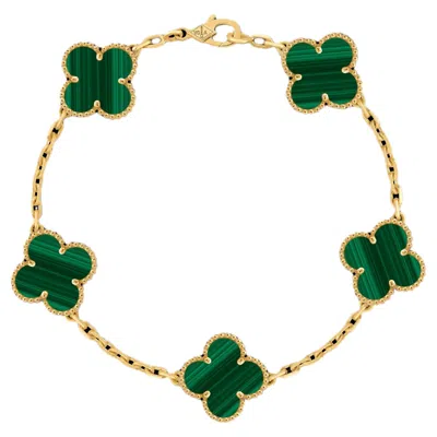Pre-owned Van Cleef & Arpels Vca 18k Yellow Gold Malachite Alhambra Bracelet