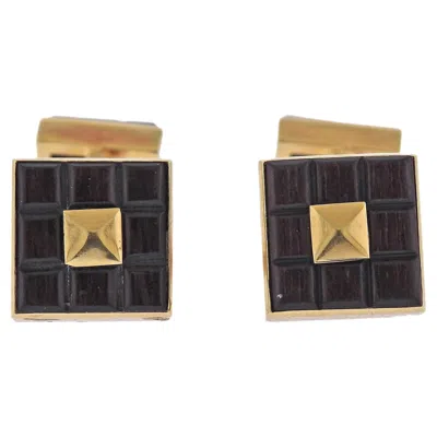 Pre-owned Van Cleef & Arpels Vca 1970s Wood Gold Cufflinks In Multi