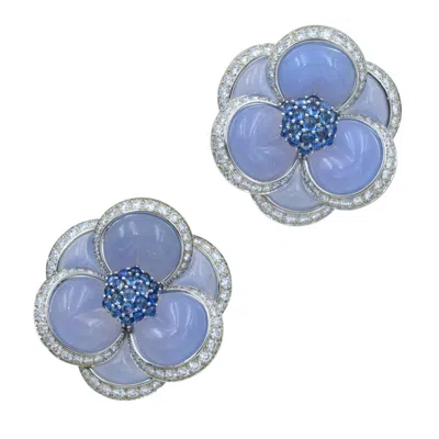 Pre-owned Van Cleef & Arpels Vca Chalcedony, Sapphire And Diamond 'blue Gardenia' Clip Brooches