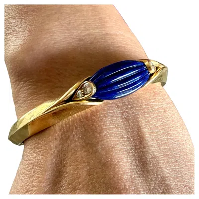 Pre-owned Van Cleef & Arpels Vca Diamond And Lapis Lazuli 18kt Cuff Bracelet In Multi