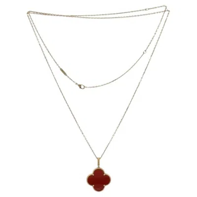 Pre-owned Van Cleef & Arpels Vca Magic Alhambra Carnelian Pendant Necklace 18k Box & Paper In Multiple