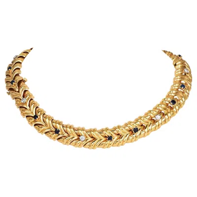 Pre-owned Van Cleef & Arpels Vca Sapphire Diamond Choker 18k Gold Necklace & Bracelets In Blue