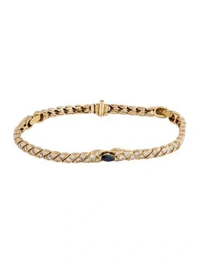 Pre-owned Van Cleef & Arpels Vintage 18k Sapphire & Diamond Station Bracelet, 7" In Multicolor