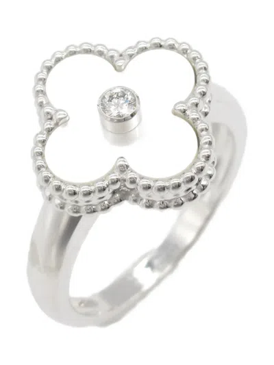 Pre-owned Van Cleef & Arpels Vintage 2010s 18k White Gold Vintage Alhambra Diamond Ring In Silver