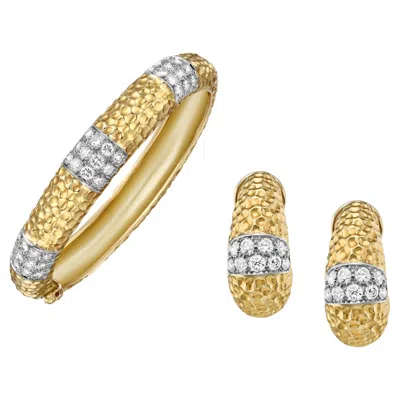 Pre-owned Van Cleef & Arpels Vintage 70s Gold And Diamond Bangle Bracelet And Earrings Set In Multi