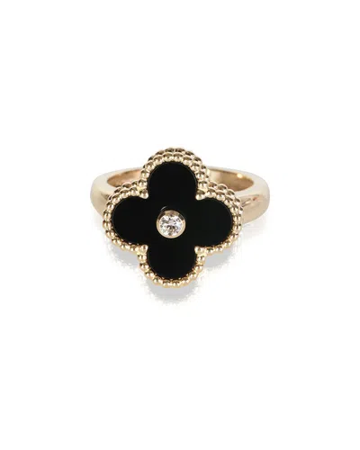 Pre-owned Van Cleef & Arpels Vintage Alhambra 18k 0.05 Ct. Tw. Diamond & Onyx Ring (authentic Pre-loved)
