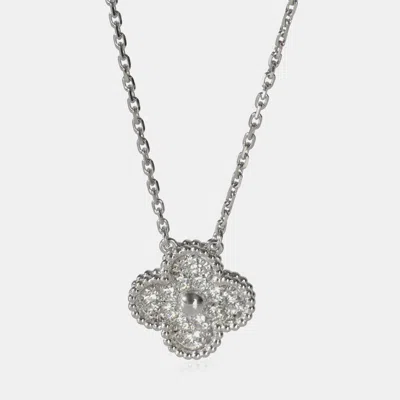 Pre-owned Van Cleef & Arpels Vintage Alhambra 18k White Gold And Diamond Pendant Necklace