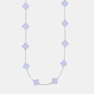 Pre-owned Van Cleef & Arpels Vintage Alhambra 18k White Gold Chalcedony Necklace