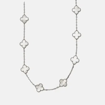 Pre-owned Van Cleef & Arpels Vintage Alhambra 18k White Gold Long 20 Motif Necklace
