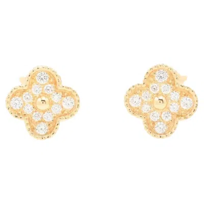 Pre-owned Van Cleef & Arpels Vintage Alhambra 18k Yellow Gold & Diamond Earrings