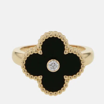 Pre-owned Van Cleef & Arpels Vintage Alhambra 18k Yellow Gold And Diamond Ring Eu 49