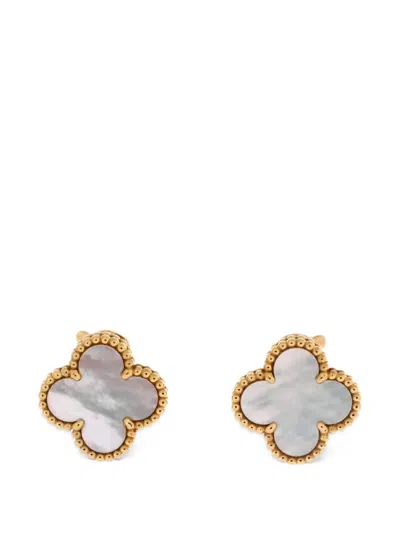 Pre-owned Van Cleef & Arpels Vintage Alhambra 18k Yellow Gold And Mother Of Pearl Earrings