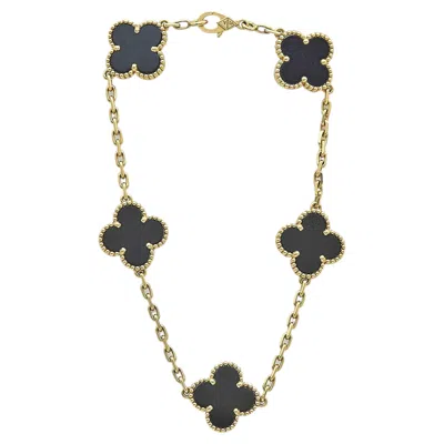 Pre-owned Van Cleef & Arpels Vintage Alhambra 18k Yellow Gold And Onyx Bracelet