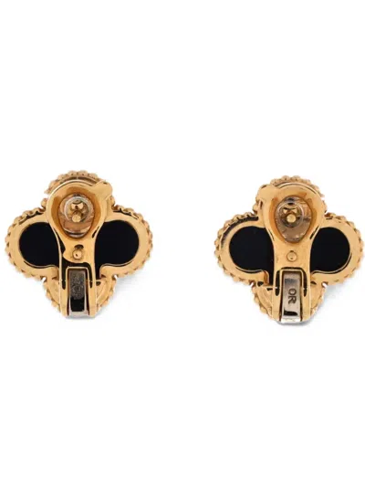 Pre-owned Van Cleef & Arpels Vintage Alhambra 18k Yellow Gold And Onyx Earrings