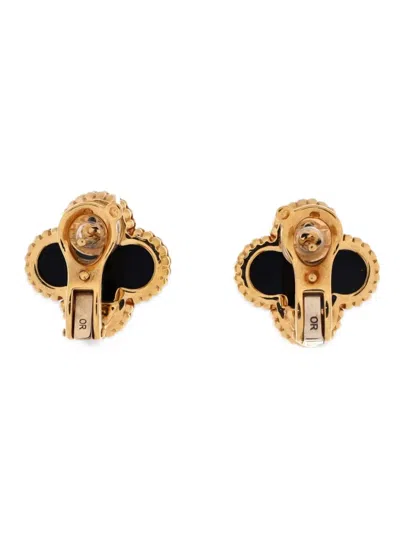 Pre-owned Van Cleef & Arpels Vintage Alhambra 18k Yellow Gold And Onyx Earrings