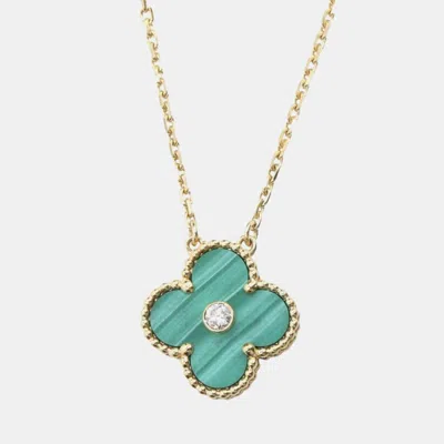 Pre-owned Van Cleef & Arpels Vintage Alhambra 18k Yellow Gold Malachite Diamond Necklace
