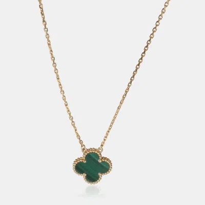 Pre-owned Van Cleef & Arpels Vintage Alhambra 18k Yellow Gold Malachite Pendant Necklace