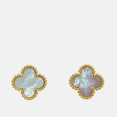 Pre-owned Van Cleef & Arpels Vintage Alhambra 18k Yellow Gold Mother Of Pearl Earrings