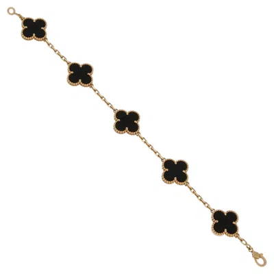 Pre-owned Van Cleef & Arpels Vintage Alhambra 18k Yellow Gold Onyx Bracelet