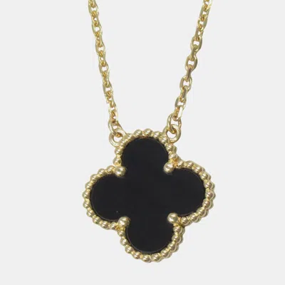 Pre-owned Van Cleef & Arpels Vintage Alhambra 18k Yellow Gold Onyx Necklace