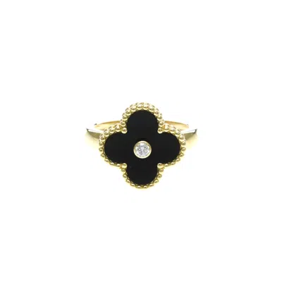 Pre-owned Van Cleef & Arpels Vintage Alhambra 18k Yellow Gold With Carnelian And Diamond Black Yellow_gold Rin