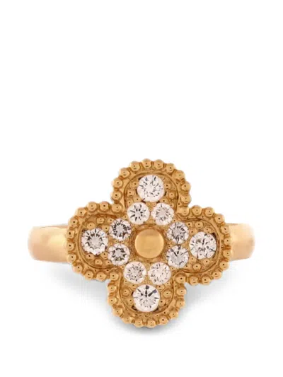 Pre-owned Van Cleef & Arpels Vintage Alhambra 18k Yellow Gold With Diamonds .48ct Ring