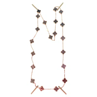 Pre-owned Van Cleef & Arpels Vintage Alhambra 20 Motif Long Necklace Silver Obsidian & 18k In Black