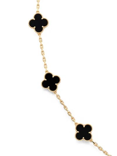 Pre-owned Van Cleef & Arpels Vintage Alhambra 20 Motifs 18k Yellow Gold And Onyx Necklace