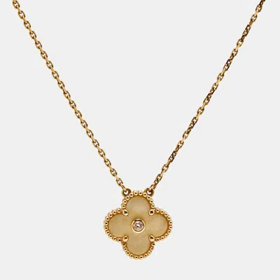 Pre-owned Van Cleef & Arpels Vintage Alhambra 2018 Limited Edition Mother Of Pearl Diamond 18k Yellow Gold Pendant Necklace