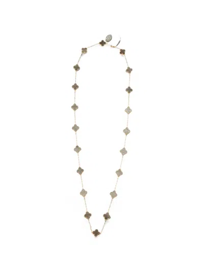 Pre-owned Van Cleef & Arpels Vintage Alhambra 20-motif Obsidian Necklace In Gold